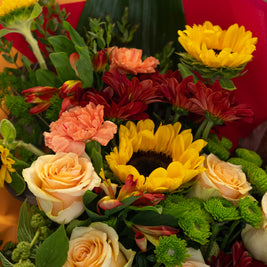Bouquet Colorato con Girasoli, Rose Pesca e Garofani | Consegna a Torino