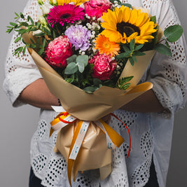 Bouquet Colorato con Girasoli, Gerbere e Rose | Consegna a Torino