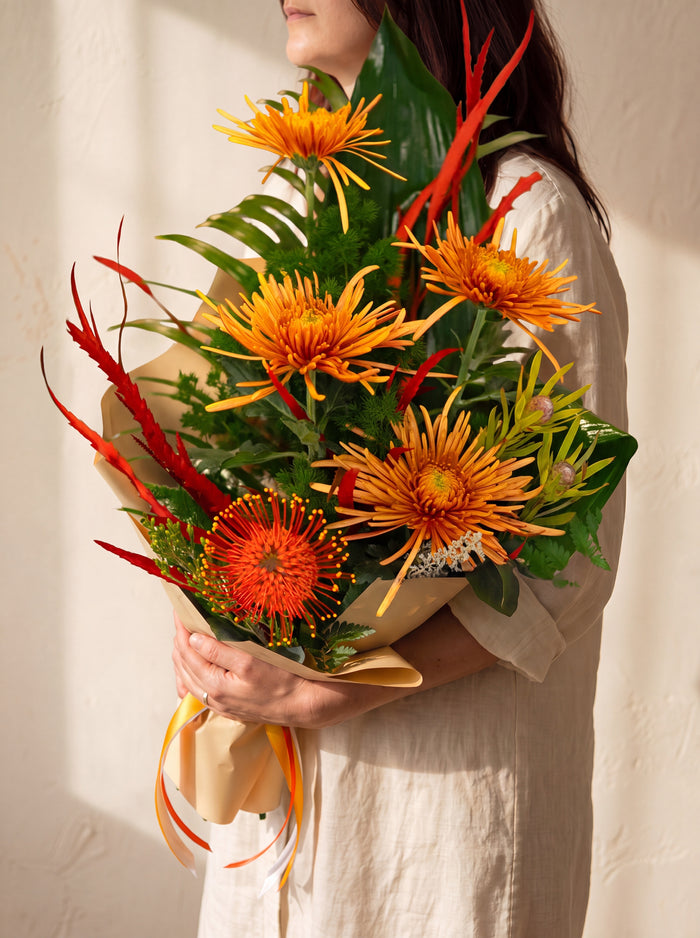 Aranciera, bouquet con crisantemi arancio — consegna a Torino