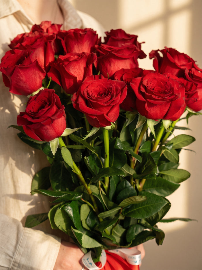 Mazzo di rose rosse a gambo lungo — Torino