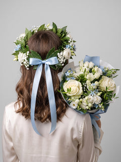 Corona + Bouquet di Laurea con Lisianthus e Tweedia