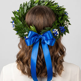 Corona di laurea Torino con gypsophila blu royal e fiocco blu