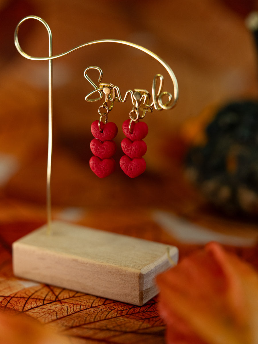 Orecchini Pendentini Cuori Rossi in Argilla | Clay Design