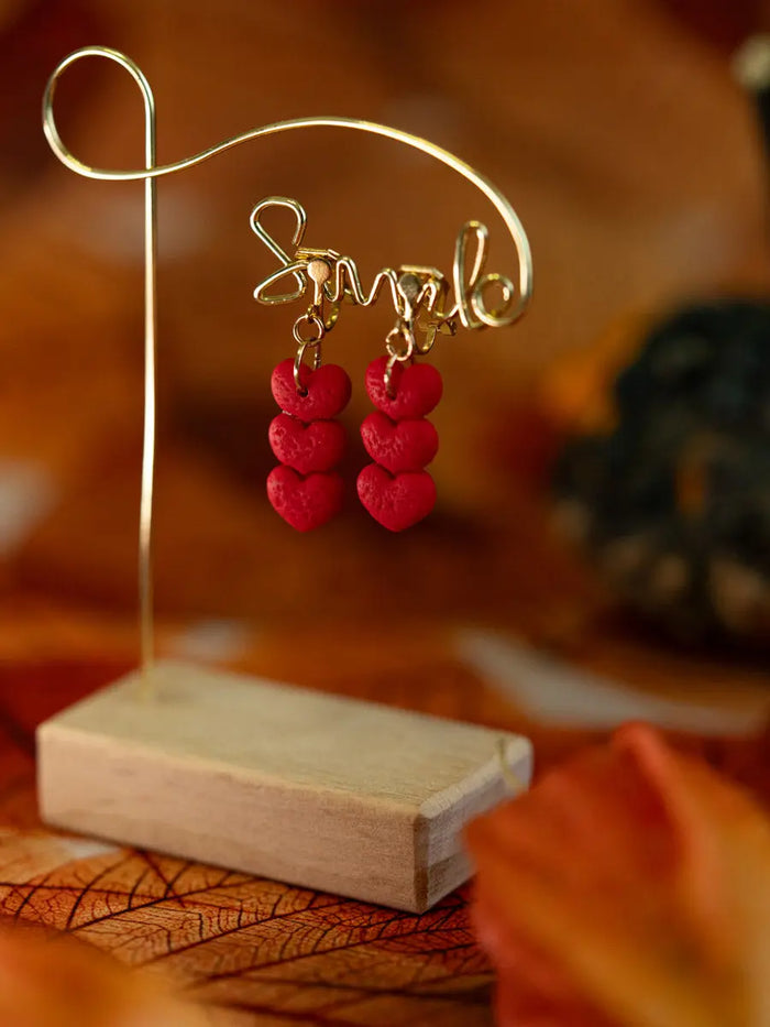 Orecchini Pendentini Cuori Rossi in Argilla | Clay Design Emozioni