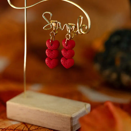 Orecchini Pendentini Cuori Rossi in Argilla | Clay Design Emozioni