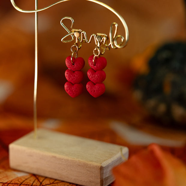 Orecchini Pendentini Cuori Rossi in Argilla | Clay Design