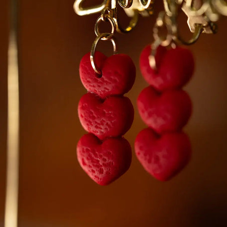 Orecchini Pendentini Cuori Rossi in Argilla | Clay Design Emozioni
