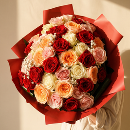 Mazzo di 50 rose miste con carta rossa — Emozioni Fiori Torino