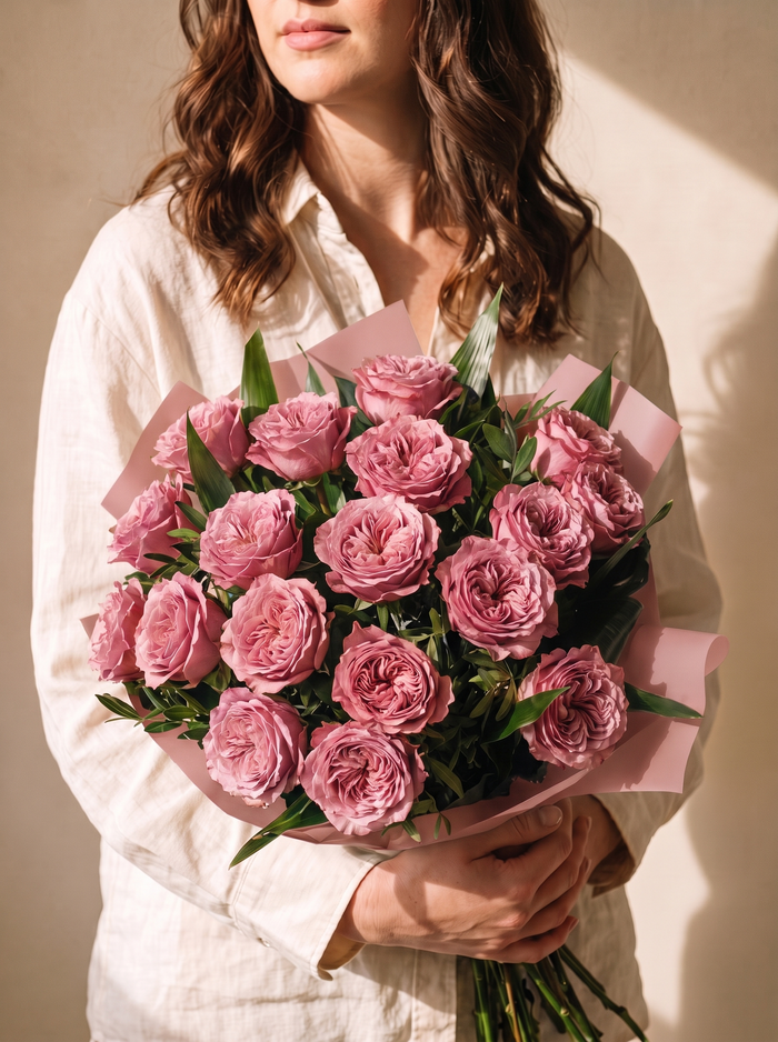 Bordura, mazzo di 18 rose garden rosa antico — Emozioni Fiori Torino