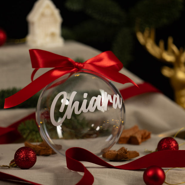 Palla Natalizia Personalizzata Trasparente – Nome in vinile
