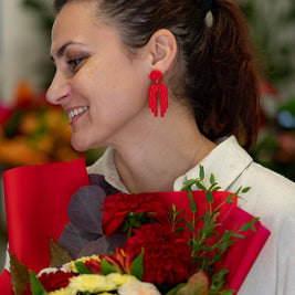 Orecchini Pendenti Rosso Foglia | Clay Design