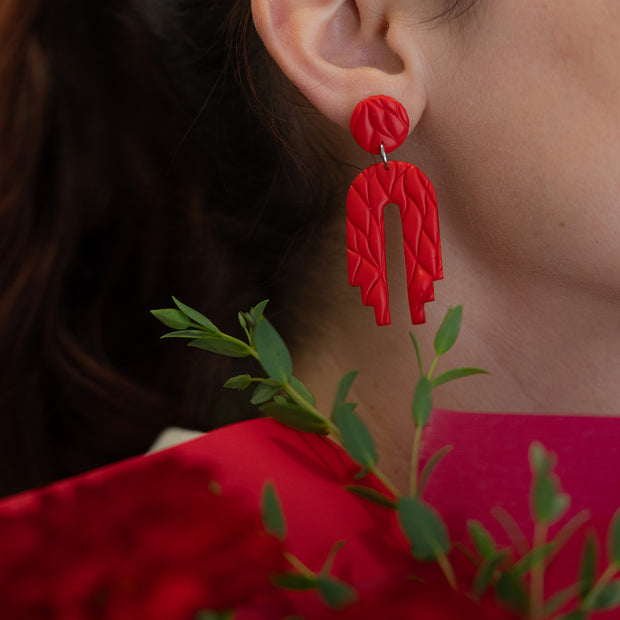 Orecchini Pendenti Rosso Foglia | Clay Design