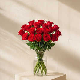 Rose rosse a gambo lungo nel vaso — Emozioni Fiori Torino
