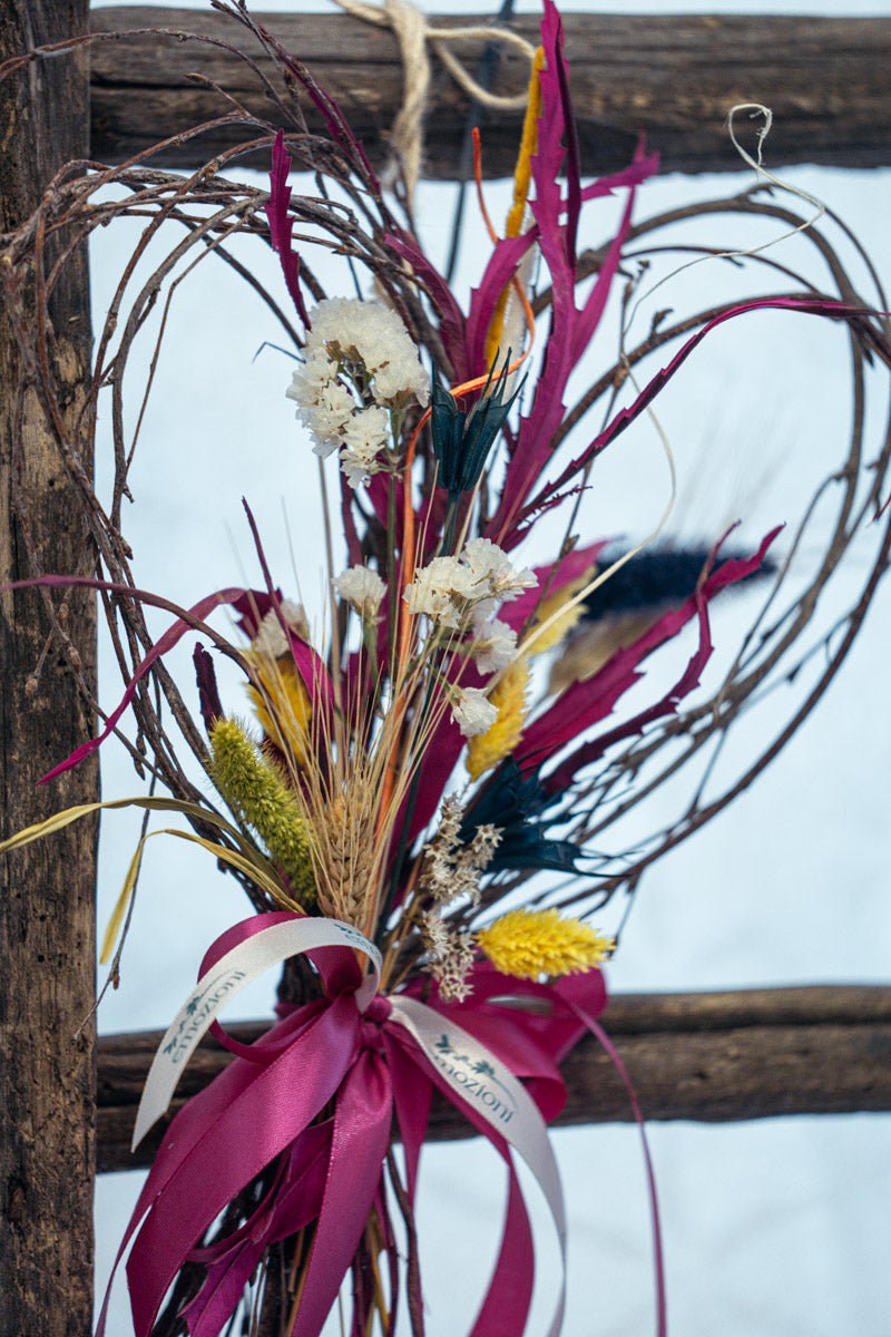 Cuore di Fiori Secchi in Toni Fucsia | Decorazione Artigianale
