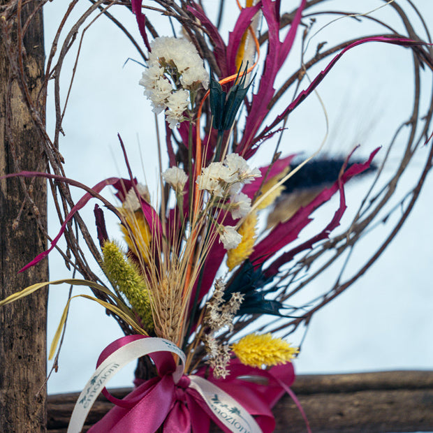 Cuore di Fiori Secchi in Toni Fucsia | Decorazione Artigianale