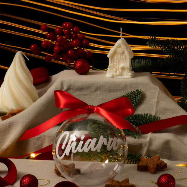 Palla Natalizia Personalizzata Trasparente – Nome in vinile